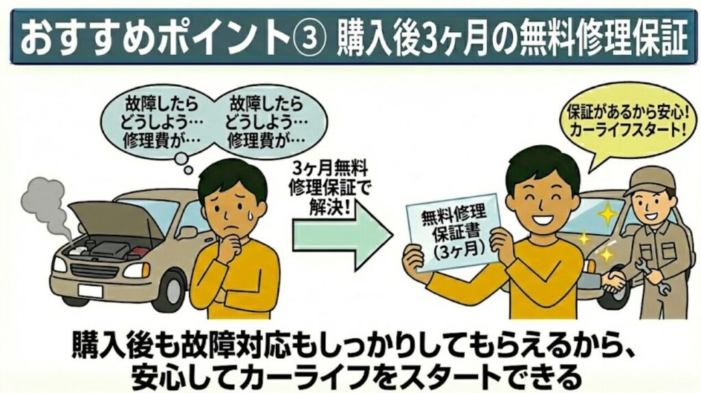 おすすめポイント③ 購入後3ヶ月の無料修理保証
