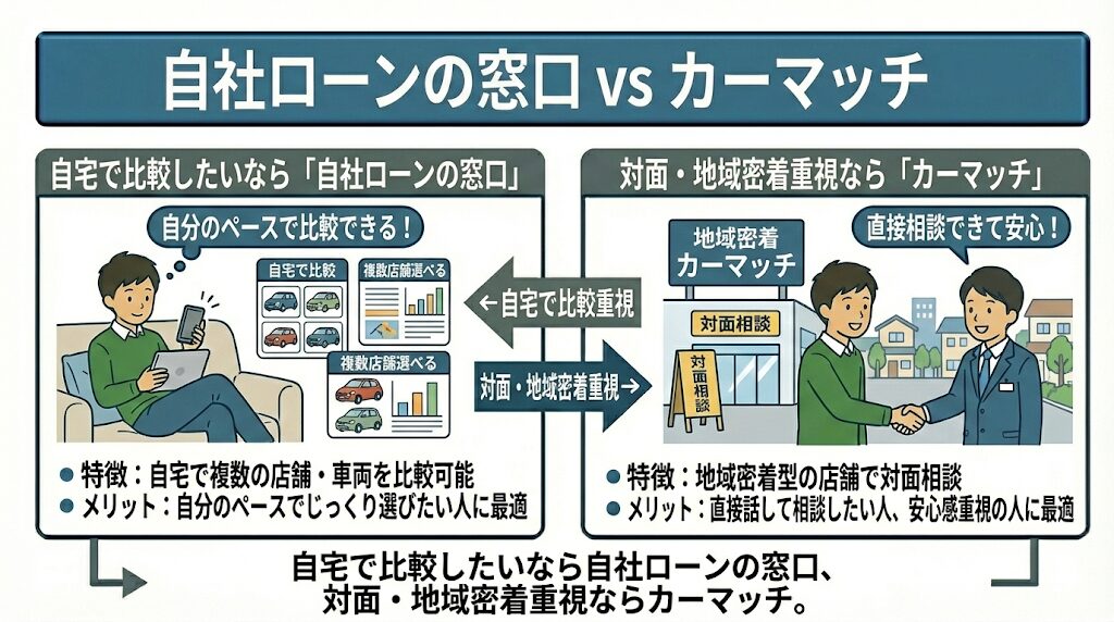 自社ローンの窓口 vs カーマッチ