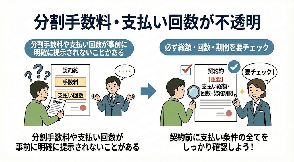 分割手数料・支払い回数が不透明