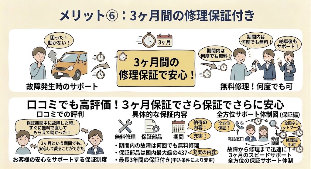 3ヶ月間の修理保証付き
